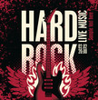 banner for the concert with an electric guitar on fire