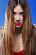  Woman shiny straight long hair and make-up