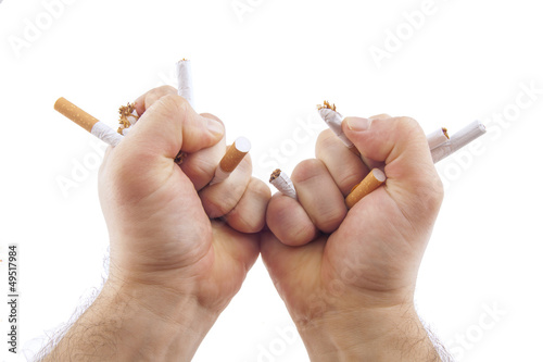 Photo: Human hands breaking cigarettes Human hands breaking cigarettes