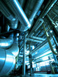 Industrial zone, Steel pipelines and cables in blue tones