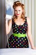 Funny 50s Pinup Girl Holding Steaming Hot Iron