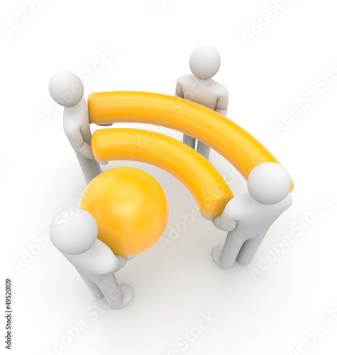 Illustration: People hold Wi-Fi or RSS symbol People hold Wi-Fi or RSS symbol