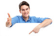 Man pointing at blank copy space