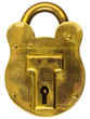 Antique brass padlock isolated on white