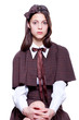 school girl wearing old style formal clothes - isolated