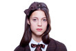 school girl wearing old style formal clothes - isolated