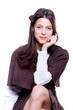 school girl wearing old style formal clothes - isolated