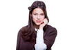 school girl wearing old style formal clothes - isolated