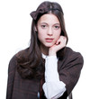 school girl wearing old style formal clothes - isolated