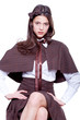 teen school girl wearing old style formal clothes