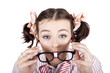 Visual Impaired Woman Trying To Read With Glasses
