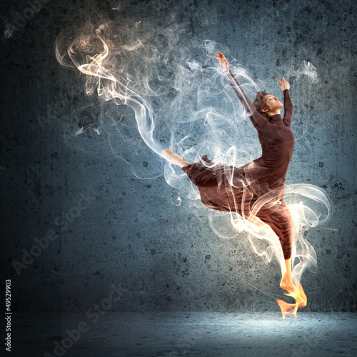 Photo: Girl in color dress dancing.Collage Girl in color dress dancing.Collage