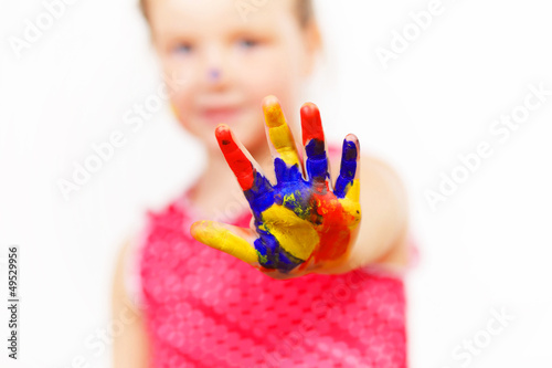 Photo: happy child with paint on the hands happy child with paint on the hands