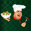 Vector: Funny Chef and best vegetarian vegetable fresh salad.Vector Funny Chef and best vegetarian vegetable fresh salad.Vector