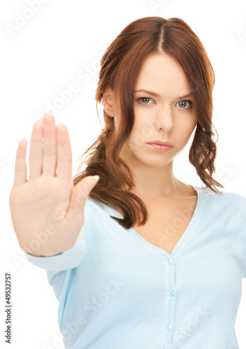 Photo: woman making stop gesture woman making stop gesture