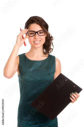 Photo: Young woman holding clipboard Young woman holding clipboard