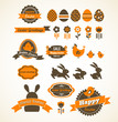Set of easter vintage elements, banner, labels and frames