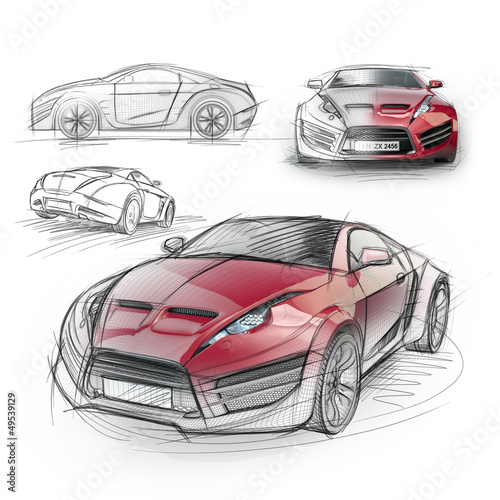 Photo: Sketch drawing of a sports car. Non-branded concept car. Sketch drawing of a sports car. Non-branded concept car.