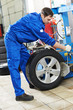repairman mechanic at wheel replacement