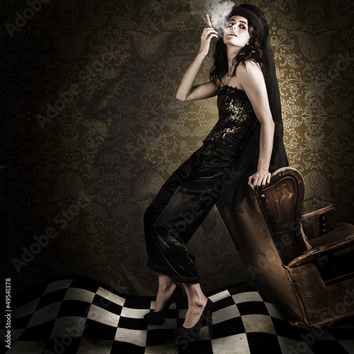 Photo: Fine Art Grunge Fashion Portrait In Dark Interior Fine Art Grunge Fashion Portrait In Dark Interior