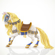 Vector: Beautiful white horse with a golden mane in harness Beautiful white horse with a golden mane in harness