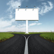 Blank highway and road sign with fork