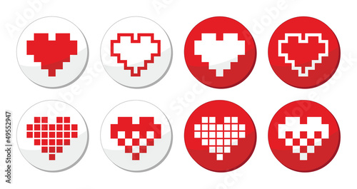 Vector: Pixeleted red heart icons set - love, dating online concept Pixeleted red heart icons set - love, dating online concept