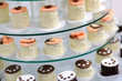 Decorated cupcakes on a glass plate