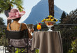 portrait of beautiful woman on the terrace, back view