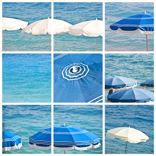Photo: Collage carré mer et parasoles Collage carré mer et parasoles