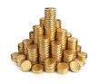 Big pile of coins. 3D Icon isolated on white background