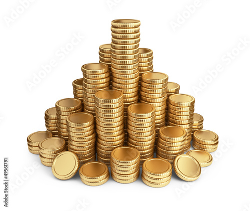 Illustration: Big pile of coins. 3D Icon isolated on white background Big pile of coins. 3D Icon isolated on white background