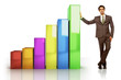 Young Business man leaning on Bar Graph