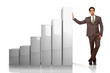 Young Business man leaning on Bar Graph