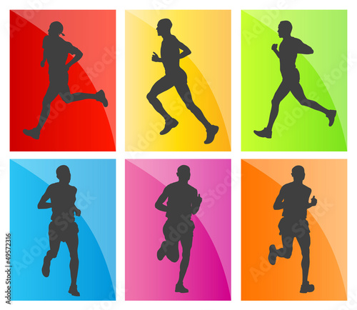 Vector: Man marathon runners silhouettes set Man marathon runners silhouettes set