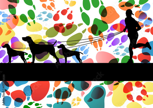 Vector: Dogs and dog footprints silhouettes colorful illustration collec Dogs and dog footprints silhouettes colorful illustration collec