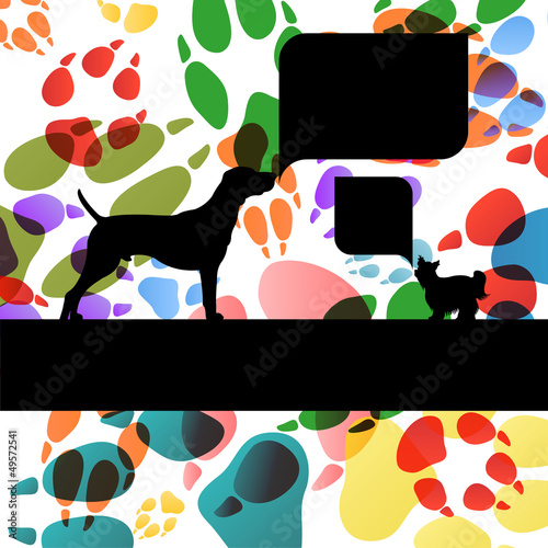 Vector: Dogs and dog footprints silhouettes colorful illustration collec Dogs and dog footprints silhouettes colorful illustration collec