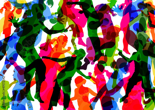 Vector: Wild colorful children jumping silhouettes with animal footprint Wild colorful children jumping silhouettes with animal footprint