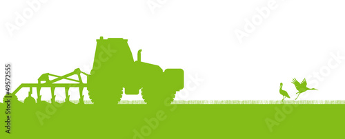 Vector: Agriculture tractors plowing the land in cultivated country fiel Agriculture tractors plowing the land in cultivated country fiel