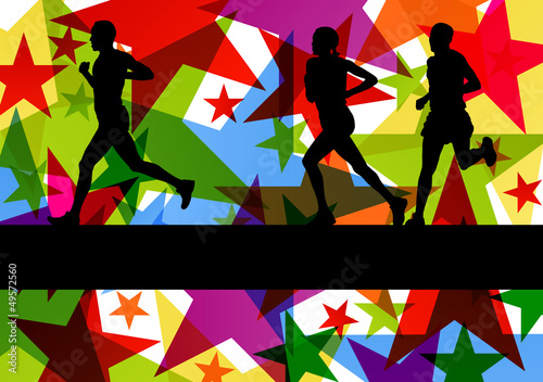 Vector: Marathon sport runners in colorful abstract star line background Marathon sport runners in colorful abstract star line background