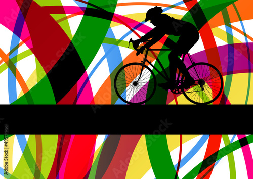 Vector: Sport road bike rider bicycle silhouette in colorful abstract li Sport road bike rider bicycle silhouette in colorful abstract li