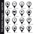 set 16 icons, pictos, symboles, logos