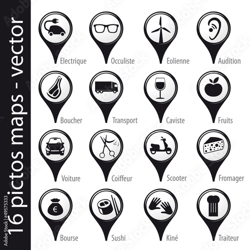 Vector: set 16 icons, pictos, symboles, logos set 16 icons, pictos, symboles, logos