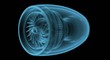 Jet engine (3D x-ray blue transparent isolated on black)