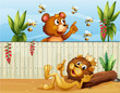 A lion, a bear and bees