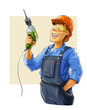 builder with drill  illustration isolated on white background