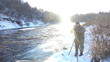 Shooting of stream river in wintertime