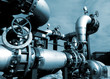 Industrial zone, Steel pipelines and cables in blue tones