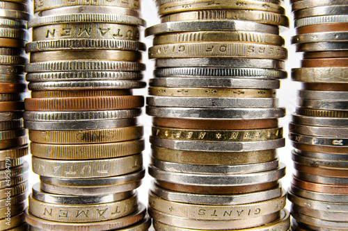 Photo: Various coins arranged in stacks Various coins arranged in stacks