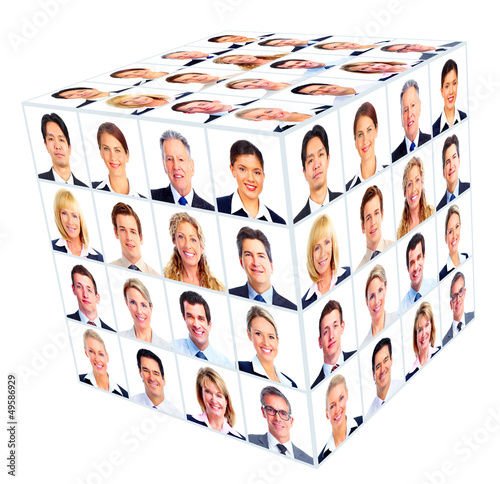 Photo: Business person group. Cube collage. Business person group. Cube collage.